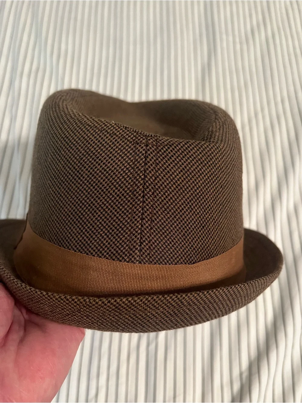 BDG Urban Outfitters Y2K Houndstooth Fedora Hat With Brown Grosgrain Band